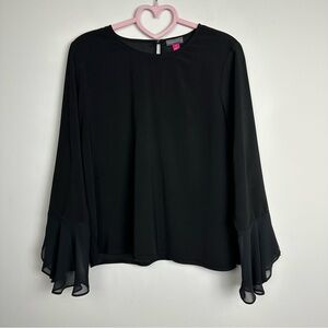 Vince Camuto Black Ruffle Flared Long Sleeve Blouse Size Small